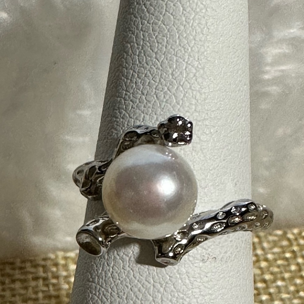 Handmade sterling silver adjustable freshwater pearl ring
